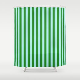 [ Thumbnail: Forest Green and Turquoise Colored Striped Pattern Shower Curtain ]
