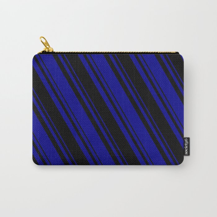 Black & Dark Blue Colored Lines Pattern Carry-All Pouch