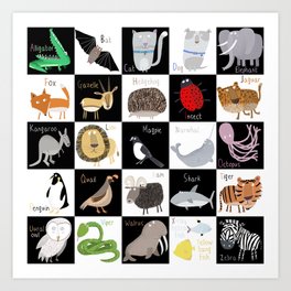 Alphabet Letters Illustrated with Cute Animal Characters by Artist Carla Daly Art Print