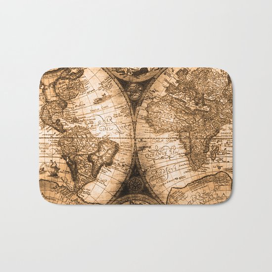 World Map Antique Vintage Maps Bath Mat