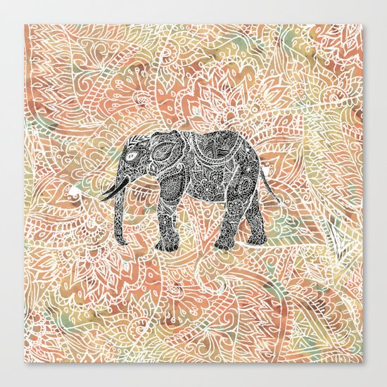 Tribal Paisley Elephant Colorful Henna Floral Pattern Canvas Print