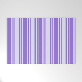 [ Thumbnail: Purple and Lavender Colored Striped Pattern Welcome Mat ]