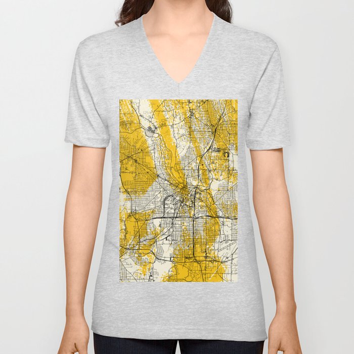 Akron USA - Yellow City Map V Neck T Shirt