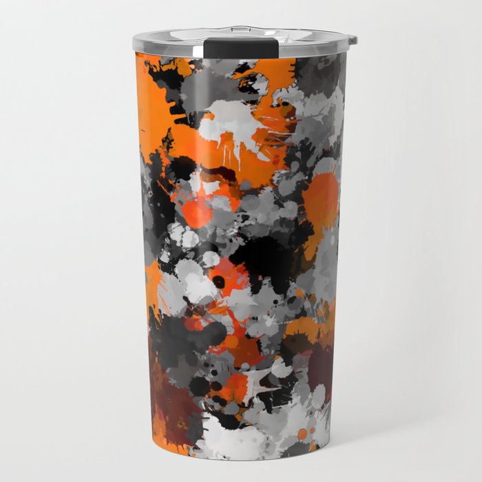 Orange and Grey Paint Splatter Travel Mug