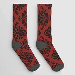 Black damask pattern Red Socks