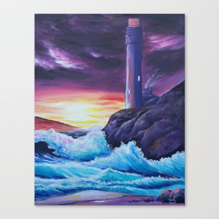 Sunset On A Lighthouse Canvas Print By Suksun Society6