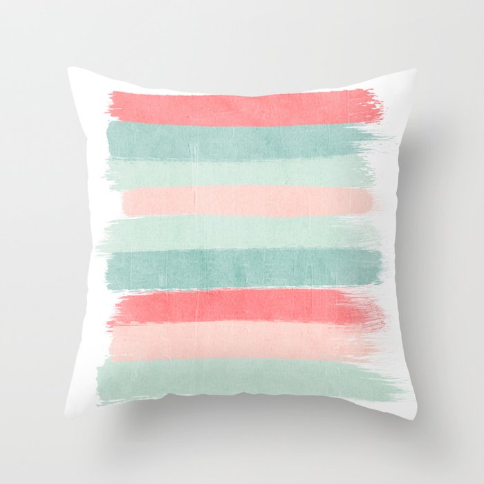 Stripes painted coral minimal mint teal bright southern charleston decor colors Throw Pillow