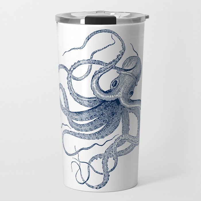 Blue nautical vintage octopus illustration Travel Mug