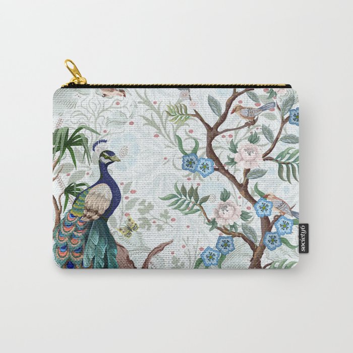 Chinoiserie Aqua Peacock Floral & William Morris Art Carry-All Pouch