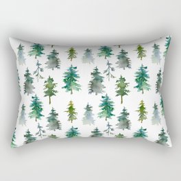 White Snowy Winter Mountains And Trees Watercolor Landscape Pattern Rectangular Pillow