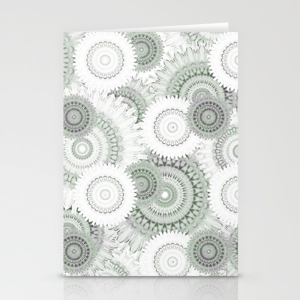 Soft lit mandalas in light moss green and grey Stationery Cards