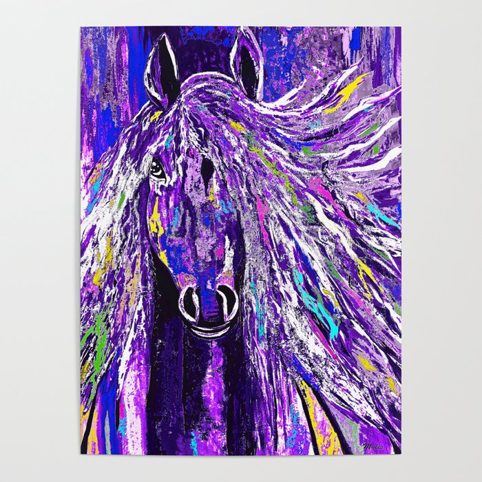 Horse Oil Painting Deep Purple Poster