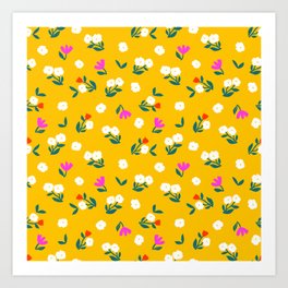 Dainty Blooms Pattern - Yellow Art Print