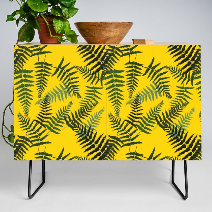 Fern Leaf Pattern on Yellow Background Credenza