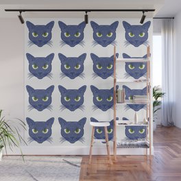 Retro Modern Periwinkle Cats White Pattern Wall Mural