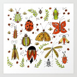 cute bugs and natural pattern Art Print