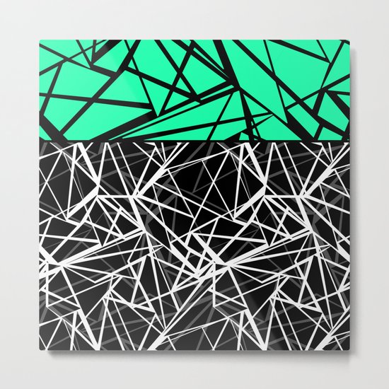 Black and white abstract geometric pattern with green insert . Metal Print