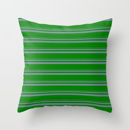 [ Thumbnail: Light Slate Gray and Green Colored Stripes Pattern Throw Pillow ]