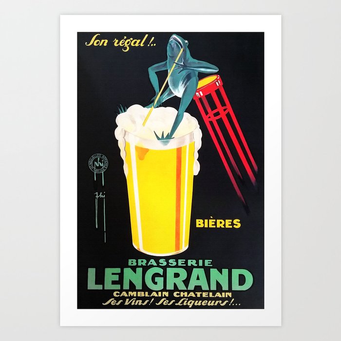 Vintage Advertising Poster - Brasserie Lengrand by G. Piana - Vintage Beer Poster Art Print
