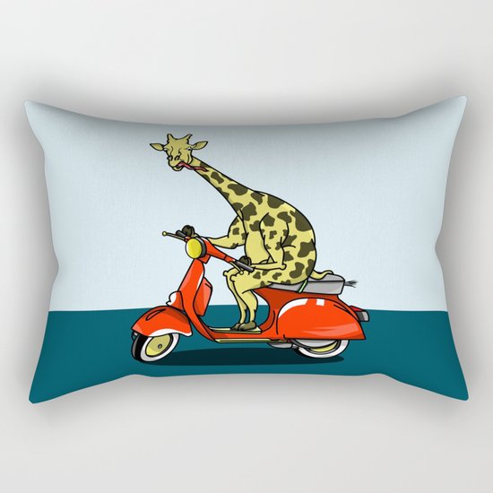 Giraffe riding a moped Rectangular Pillow