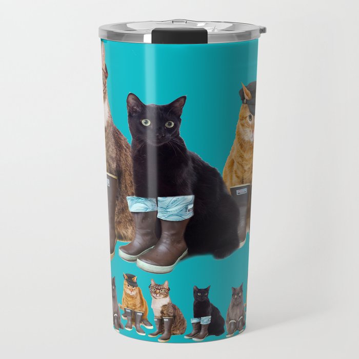 Tough Cats on Aqua Travel Mug