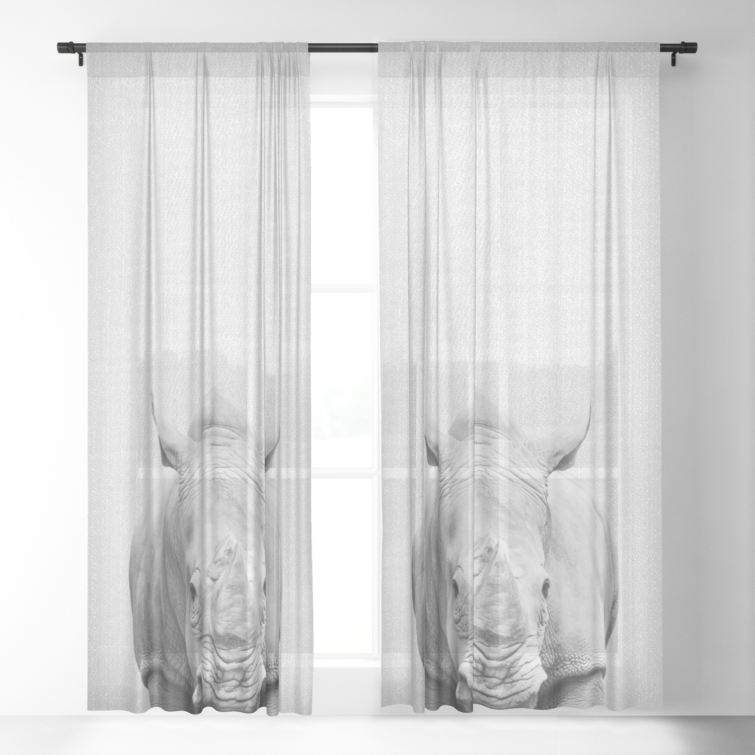 Rhino 2 Black White Sheer Curtain By Galdesign Society6
