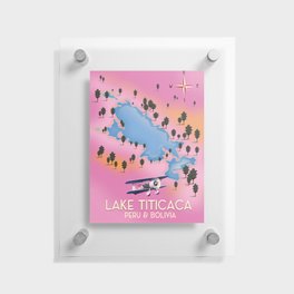 Lake Titicaca, Peru, Bolivia lake map travel poster. Floating Acrylic Print