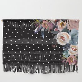 Boho Flowers and Polka Dots on Black Wall Hanging