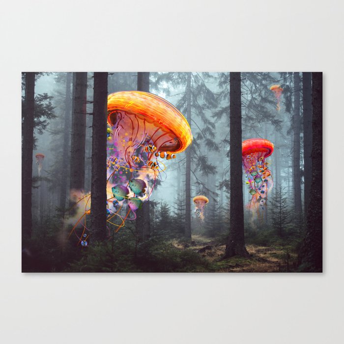 Electric Jellyfish Worlds in a Forest Canvas Print