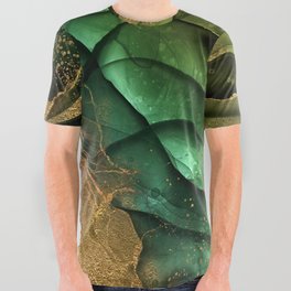 Mystic Mermaid Gold Glamour Marble Ocean Landscape All Over Graphic Tee