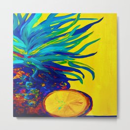 Blue Pineapple Abstract Metal Print | Painting, Hawaiianprint, Food, Islandprint, Bluepineapple, Acrylic, Fruits, Impressionism, Surrealism, Pineapple 