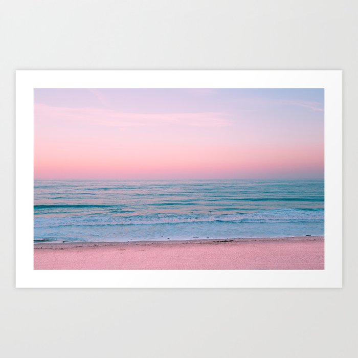 Gorgeous Pink Sunset Beach, Ocean Waves Art Print by