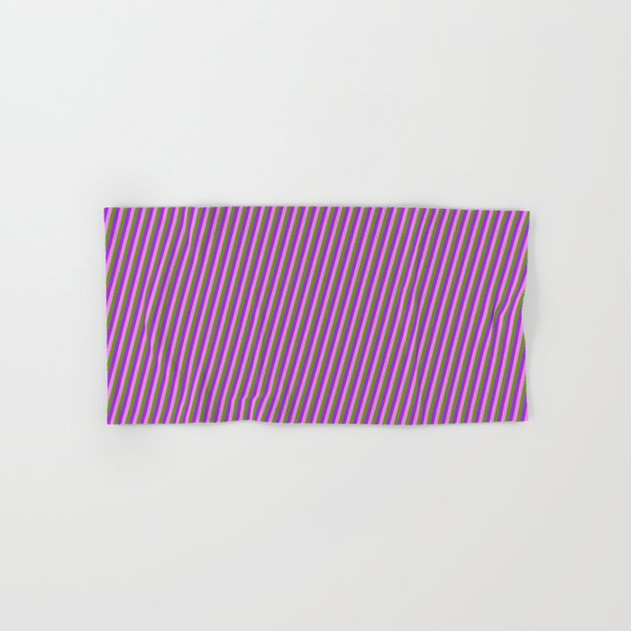 Dark Orchid, Violet, and Green Colored Striped Pattern Hand & Bath Towel
