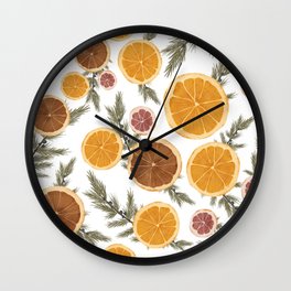 Dried Citrus and Juniper Wall Clock | Winter, Yellow, Minimal, Kathryn, Greenery, Berries, Drawing, Digital, Scandinavian, Hygge 