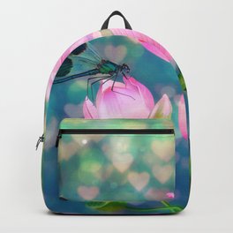 Dreamy vintage Lotus and Dragonfly Backpack