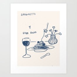 Spaghetti and Red Wine Art Print