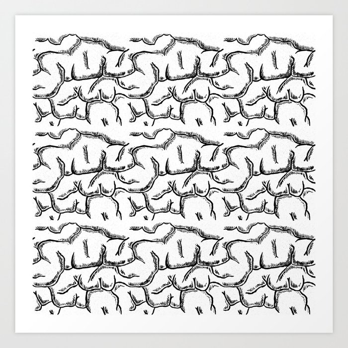 Seamless Brain Black on White Art Print