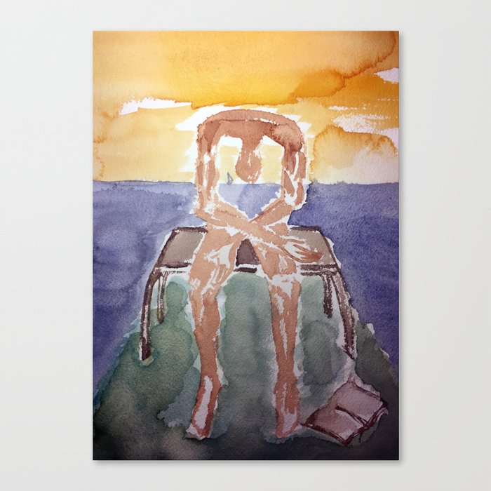 spin-off art: melancholy sculpture with dropped open book in sunset Canvas Print