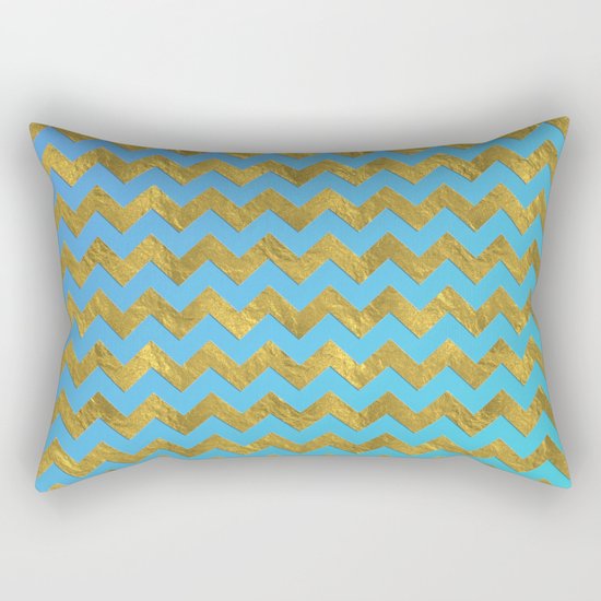 Gold glitter chevron on turquoise backround- pattern Rectangular Pillow