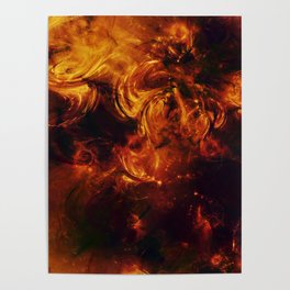 Molten Fire Burst Flames Black and Orange Abstract Artwork Poster
