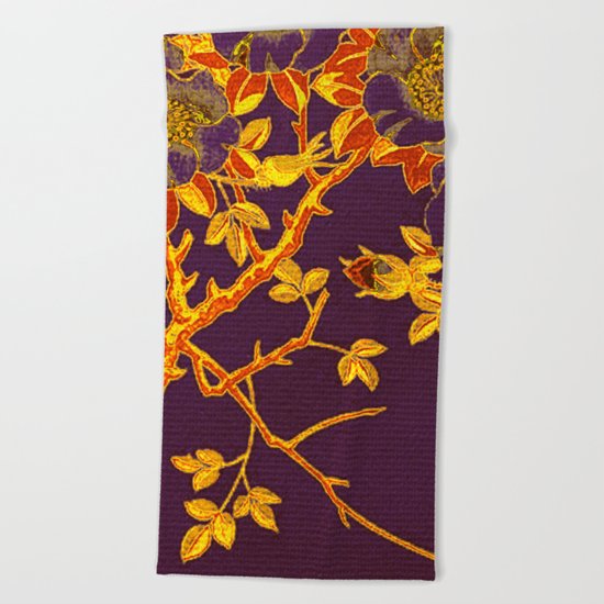 rich floral on purple Beach Towel