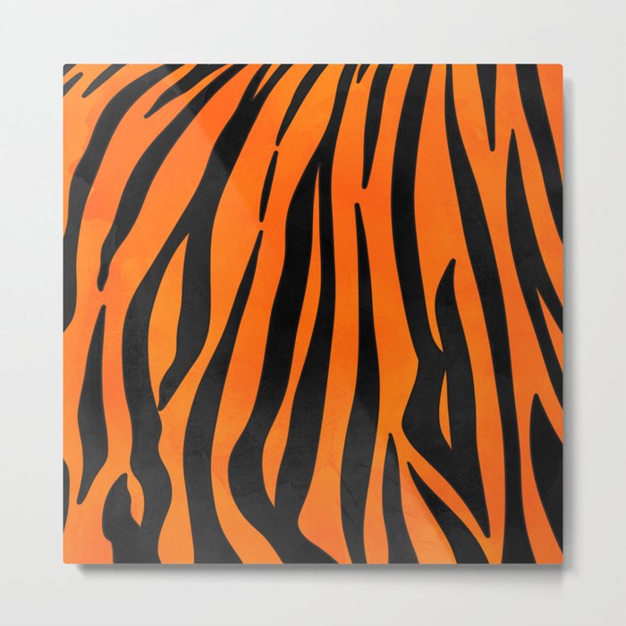 Wild Orange Black Tiger Stripes Animal Print Metal Print