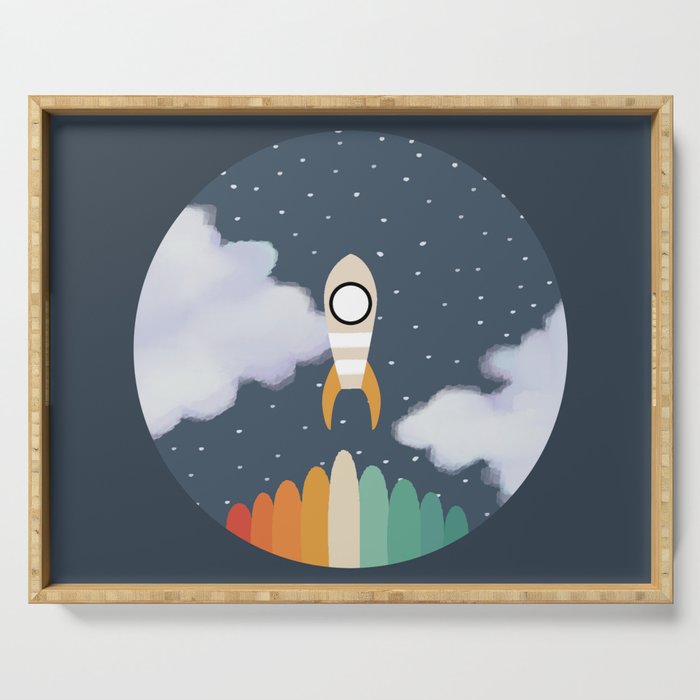 Space Rocket  Galaxy Outer Space Pattern Serving Tray