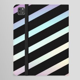 Diagonal Rainbow Stripes on Black Pink Aqua Lavender iPad Folio Case