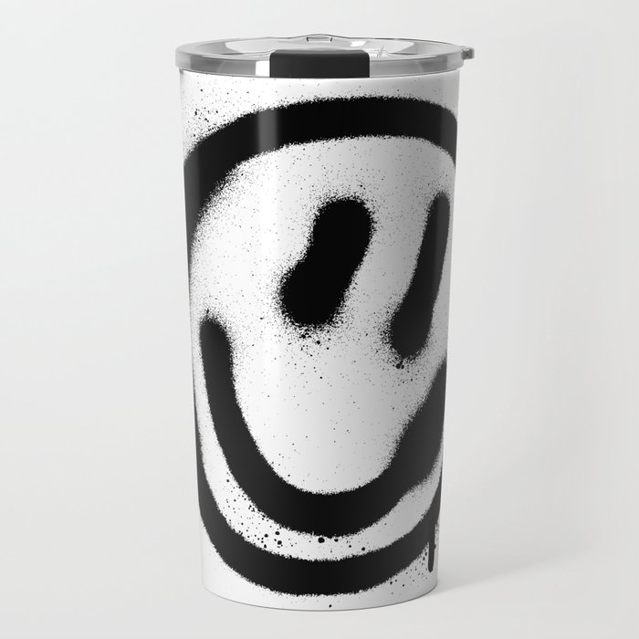graffiti smiling face emoticon in black on white Travel Mug