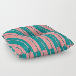 [ Thumbnail: Light Coral & Teal Colored Striped/Lined Pattern Floor Pillow ]