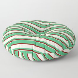[ Thumbnail: Sea Green, Dark Red, and Beige Colored Lined Pattern Floor Pillow ]