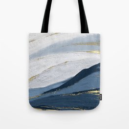Brush stock texture, gold foil effect, blue and white Tote Bag
