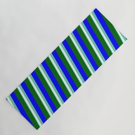 [ Thumbnail: Colorful Sky Blue, Mint Cream, Aquamarine, Blue & Dark Green Colored Striped/Lined Pattern Yoga Mat ]