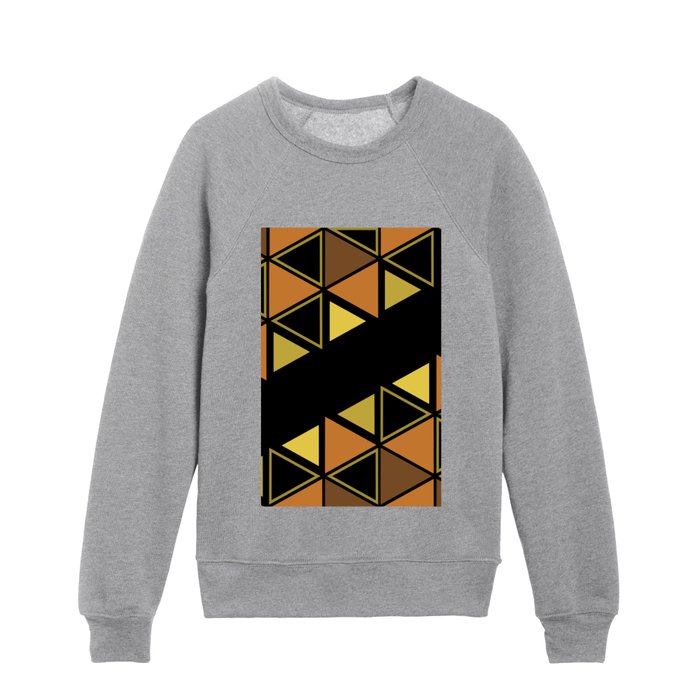 Retro Geometric Triangles Pattern Black Orange Yellow Kids Crewneck